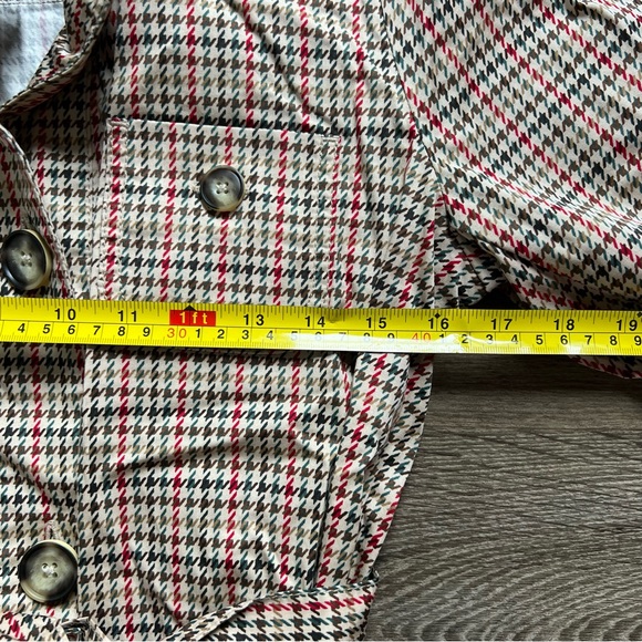 Cabi Houndstooth Sherlock Coat Trenchcoat Brown Red Cream Beige Women size Small - Picture 12 of 12